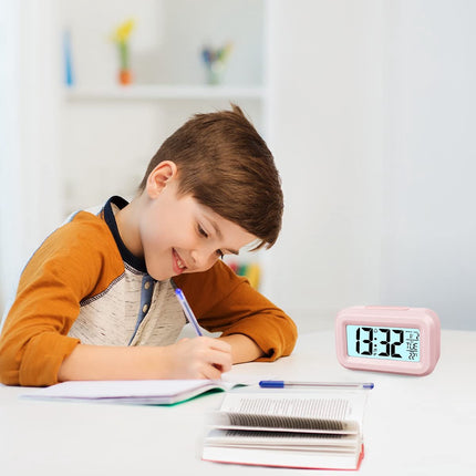 Wekker Digital Alarm Clock - Children's Clock - Wekker - Wekker Children's Alarm Clock - Travel Alarm Clock - LED Display Clock - Adjustable 12/24 Hour Snooze Function, Temperature, Date, Time - Portable Alarm Clock - Pink.