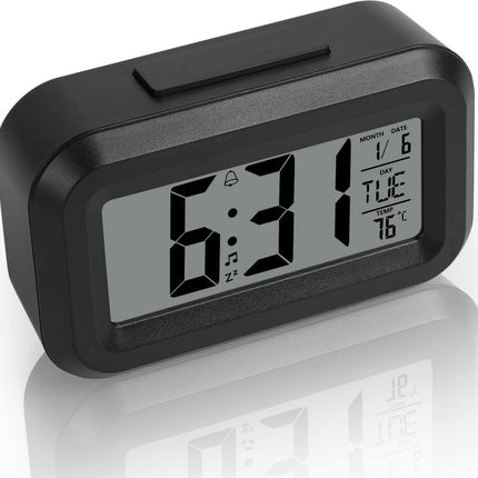 Wekker Digital Alarm Clock - Children's Clock - Wekker - Wekker Children's Alarm Clock - Travel Alarm Clock - LED Display Clock - Adjustable 12/24 Hour Snooze Function, Temperature, Date, Time - Portable Alarm Clock - Black.