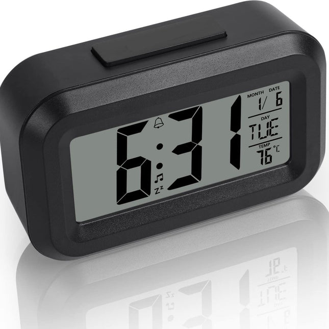 Wekker Digital Alarm Clock - Children's Clock - Wekker - Wekker Children's Alarm Clock - Travel Alarm Clock - LED Display Clock - Adjustable 12/24 Hour Snooze Function, Temperature, Date, Time - Portable Alarm Clock - Black.