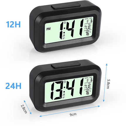 Wekker Digital Alarm Clock - Children's Clock - Wekker - Wekker Children's Alarm Clock - Travel Alarm Clock - LED Display Clock - Adjustable 12/24 Hour Snooze Function, Temperature, Date, Time - Portable Alarm Clock - Black.