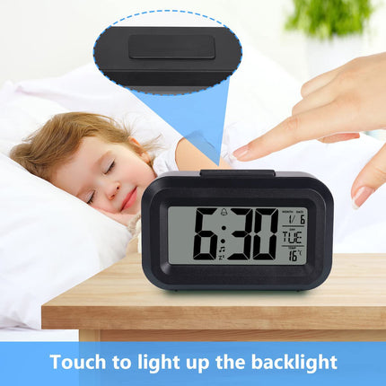 Wekker Digital Alarm Clock - Children's Clock - Wekker - Wekker Children's Alarm Clock - Travel Alarm Clock - LED Display Clock - Adjustable 12/24 Hour Snooze Function, Temperature, Date, Time - Portable Alarm Clock - Black.