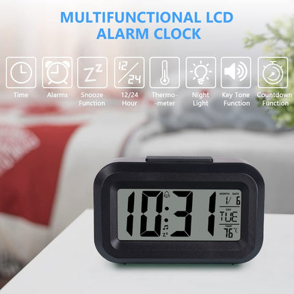 Wekker Digital Alarm Clock - Children's Clock - Wekker - Wekker Children's Alarm Clock - Travel Alarm Clock - LED Display Clock - Adjustable 12/24 Hour Snooze Function, Temperature, Date, Time - Portable Alarm Clock - Black.