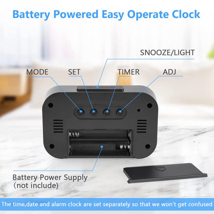 Wekker Digital Alarm Clock - Children's Clock - Wekker - Wekker Children's Alarm Clock - Travel Alarm Clock - LED Display Clock - Adjustable 12/24 Hour Snooze Function, Temperature, Date, Time - Portable Alarm Clock - Black.