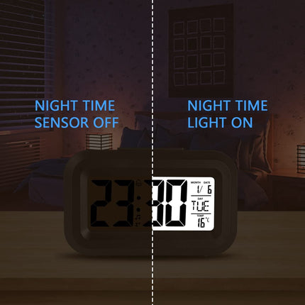 Wekker Digital Alarm Clock - Children's Clock - Wekker - Wekker Children's Alarm Clock - Travel Alarm Clock - LED Display Clock - Adjustable 12/24 Hour Snooze Function, Temperature, Date, Time - Portable Alarm Clock - Black.