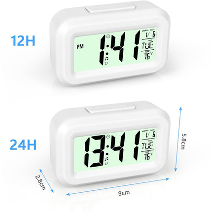 Wekker Digital - Klok Children's - Wekker - Wekker Children's - Alarm Clock - Travel Alarm Clock - LED Display Clock - Adjustable 12/24 Hour Snooze Function, Temperature, Date, Time - Portable Alarm Clock - Wit.