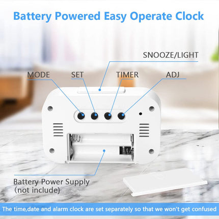 Wekker Digital - Klok Children's - Wekker - Wekker Children's - Alarm Clock - Travel Alarm Clock - LED Display Clock - Adjustable 12/24 Hour Snooze Function, Temperature, Date, Time - Portable Alarm Clock - Wit.