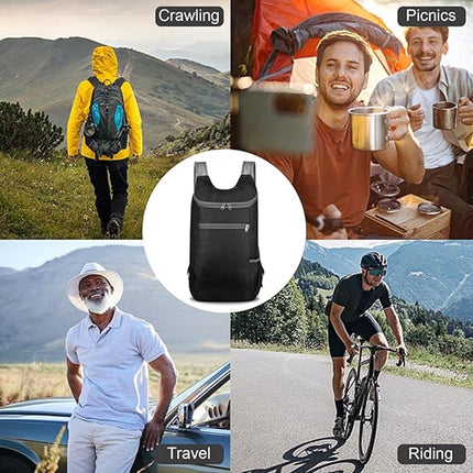 Backpack - Bag - Ultralight foldable backpack - Backpacks - Waterproof canvas, large capacity - Suitable for travel, hiking, camping, cycling, outdoor sports, Unisex, Black, One size.