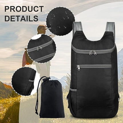 Backpack - Bag - Ultralight foldable backpack - Backpacks - Waterproof canvas, large capacity - Suitable for travel, hiking, camping, cycling, outdoor sports, Unisex, Black, One size.