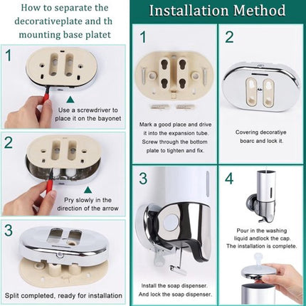 Soap dispenser - Wall-mounted - Soap dispenser - Suspended soap pump - Brushed stainless steel - Toilet - Shower - Foam.