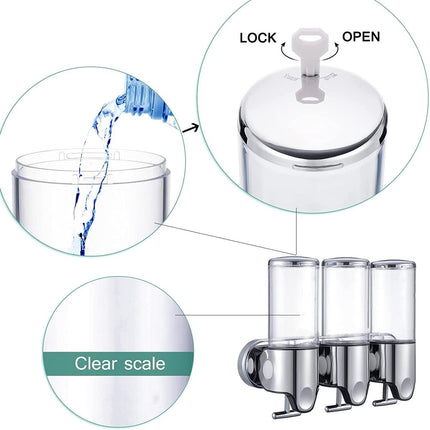 Soap dispenser - Wall-mounted soap dispenser - Soap dispenser - 500ml pump - Suspended - Brushed stainless steel - Bathroom - Toilet - Shower - Black.