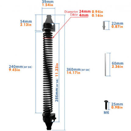 Door closer - Door spring - 36 cm - Outdoor door closer - Gate locks - Garden gate spring - Black - Carbon steel - For wooden fence gates - With mounting accessories.