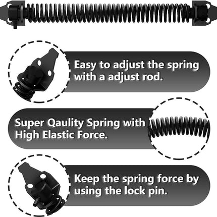 Door closer - Door spring - 36 cm - Outdoor door closer - Gate locks - Garden gate spring - Black - Carbon steel - For wooden fence gates - With mounting accessories.