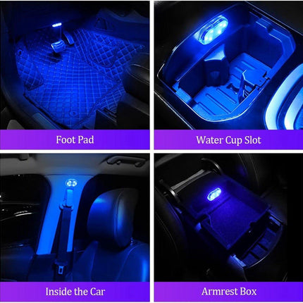 LED Car Lights - 4 Pack - LED Interior Car Lights - 7 Color Ambient Car Lights - USB Rechargeable Car Reading Lights - Portable.