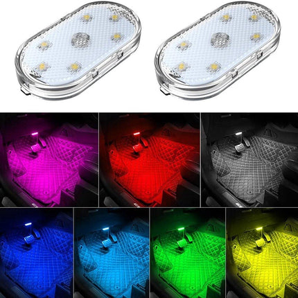 LED Car Lights - 4 Pack - LED Interior Car Lights - 7 Color Ambient Car Lights - USB Rechargeable Car Reading Lights - Portable.