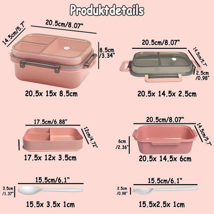 Lunch box with compartments, all-in-one double-layer lunch box, leakproof lunch box with cutlery for work, school, and picnics.