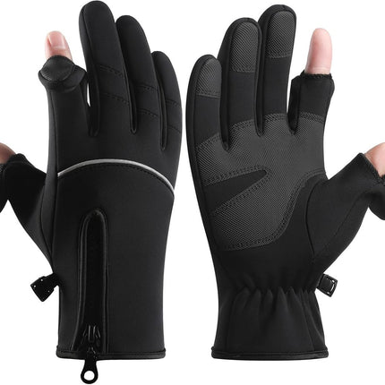 Men's and Women's Winter Gloves - 2-Finger Touchscreen Gloves - Running Gloves - Cycling Gloves - Driving Gloves - Warm Gloves - Winter Fishing Gloves - Black.