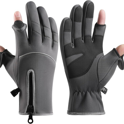 Men's and women's winter gloves - 2-finger touchscreen gloves - Running gloves - Cycling gloves - Driving gloves - Warm gloves - Winter fishing gloves - Grijs.