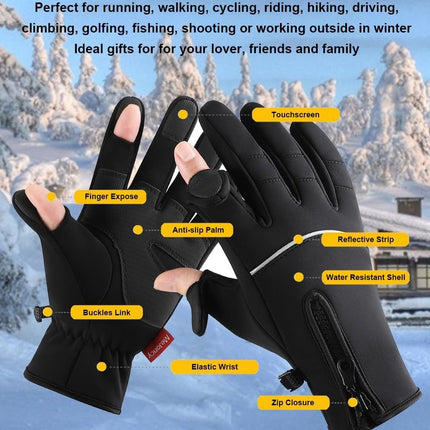 Men's and women's winter gloves - 2-finger touchscreen gloves - Running gloves - Cycling gloves - Driving gloves - Warm gloves - Winter fishing gloves - Grijs.
