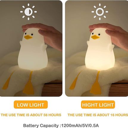 Cute Yellow Duck Night Light - Silicone Night Light for Children - Dimmable Touch Control with Timer - Baby Care Night Light - USB Rechargeable LED Bedside Lamp - Suitable for Bedroom and Nursery Decoration.