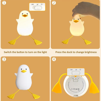 Cute Yellow Duck Night Light - Silicone Night Light for Children - Dimmable Touch Control with Timer - Baby Care Night Light - USB Rechargeable LED Bedside Lamp - Suitable for Bedroom and Nursery Decoration.
