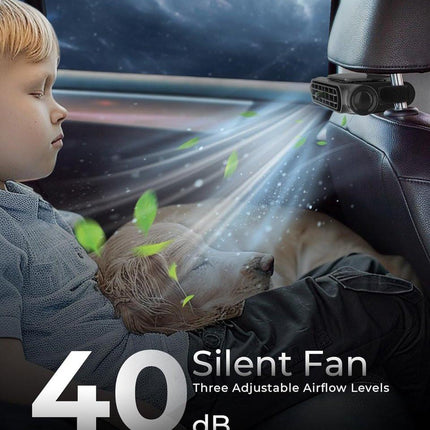 Car Fan - Car Fan Cooling - Car Air Conditioner - Car Fan with Adjustable Air Outlet - Fan - Silent Neck Fan for Headrest for All Cars - 3000 mAh - Black.