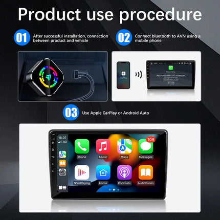 2-in-1 Wireless USB Car Adapter for Android CarPlay.