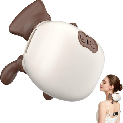 4D neck massager, shoulder massager with heating, a cordless and portable massager that simulates manipulation by a human hand, suitable for relieving neck pain and relaxing muscles, with 3 adjustable levels. (Wit).