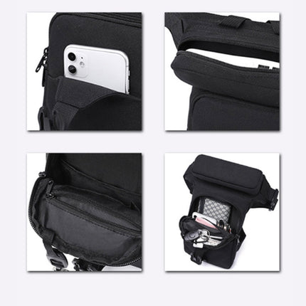 Fanny pack - Leg bag - Motorcycle fanny pack - Motorcycle bag - Tactical leg bag - Tool bag - Unisex - Black - Large capacity - 16 x 5 x 29 cm - 4 compartments - Polyester.
