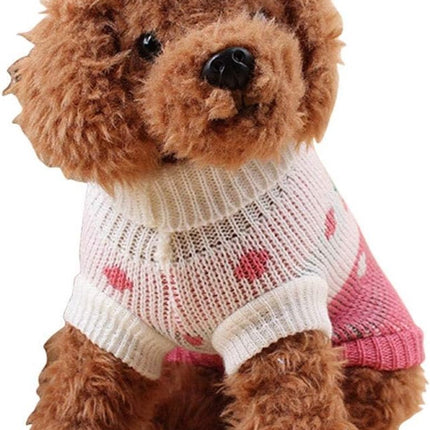 Dog Coat - Dog Sweater - Classic Knit Turtleneck Sweater - Warm Winter Dog Clothes - Adorable Strawberry Heart Pattern - Perfect for Small and Medium Dogs - Pink - Size L.