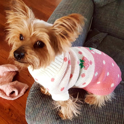 Dog Coat - Dog Sweater - Classic Turtleneck Knit Dog Sweater - Warm Winter Dog Clothes - Cute Strawberry Heart Pattern - Perfect for Small and Medium Dogs - Pink - Size XXL.