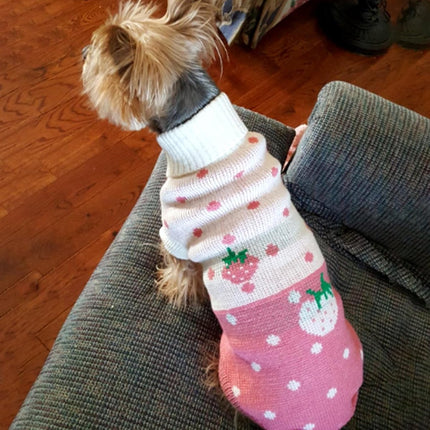 Dog Coat - Dog Sweater - Dog Pullover - Classic Turtleneck Knit Dog Sweater - Warm Winter Dog Clothes - Cute Strawberry Heart Pattern - Perfect for Small and Medium Dogs - Pink - Size S.