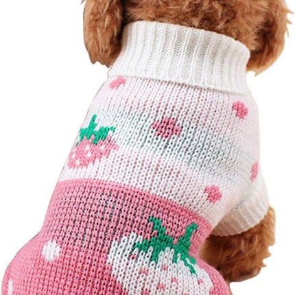 Dog Coat - Dog Sweater - Classic Turtleneck Knit Dog Sweater - Warm Winter Dog Clothes - Cute Strawberry Heart Pattern - Perfect for Small and Medium Dogs - Pink - Size XL.