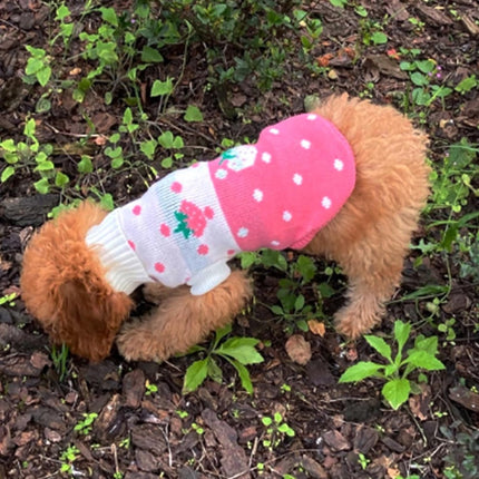 Dog Coat - Dog Sweater - Classic Turtleneck Knit Dog Sweater - Warm Winter Dog Clothes - Cute Strawberry Heart Pattern - Perfect for Small and Medium Dogs - Pink - Size XL.
