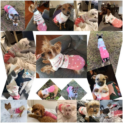 Dog Coat - Dog Sweater - Classic Turtleneck Knit Dog Sweater - Warm Winter Dog Clothes - Cute Strawberry Heart Pattern - Perfect for Small and Medium Dogs - Pink - Size XL.