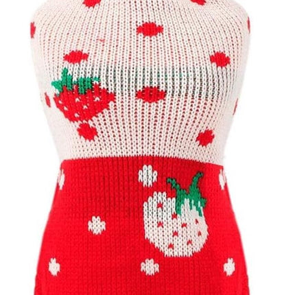 Dog Coat - Dog Sweater - Classic Turtleneck Knit Dog Sweater - Warm Winter Dog Clothes - Cute Strawberry Heart Pattern - Perfect for Small and Medium Dogs - Red - Size L.