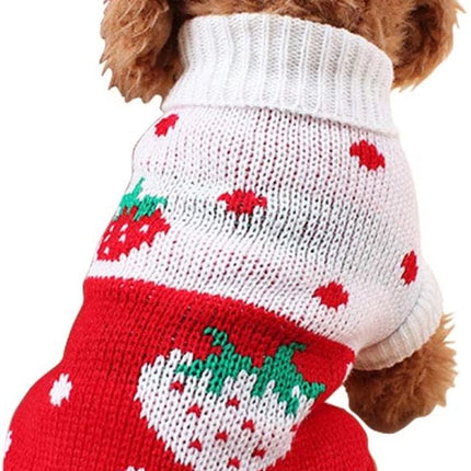 Dog Coat - Dog Sweater - Classic Turtleneck Knit Dog Sweater - Warm Winter Dog Clothes - Cute Strawberry Heart Pattern - Perfect for Small and Medium Dogs - Red - Size XL.