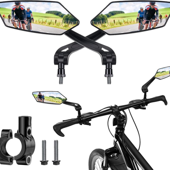2-Piece Bicycle Rearview Mirror, Large Folding Mirror for 20-24mm Handlebars, 360° Adjustable HD Bicycle Mirror, Bike Mirror for Bicycles and Mountain Bikes