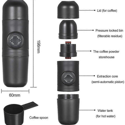 Portable manual coffee maker for travel – ideal for outdoor camping.