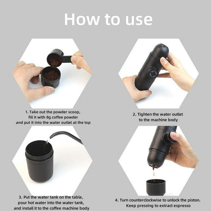 Portable manual coffee maker for travel – ideal for outdoor camping.