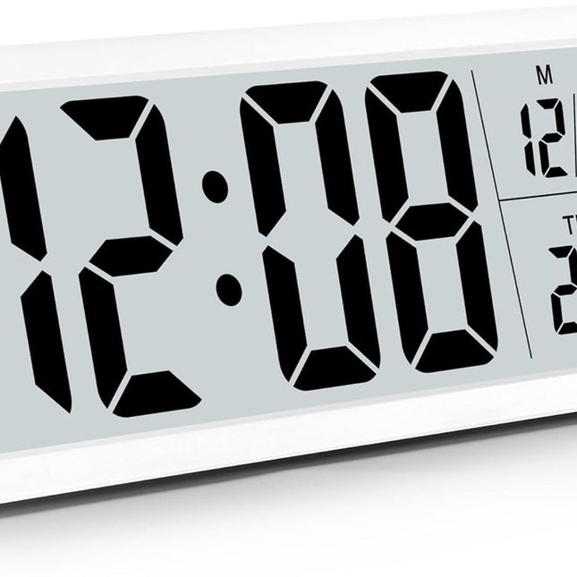 Battery-operated digital wall clock with large numbers, temperature display, 12/24 hour format for office, living room, bedroom, school.