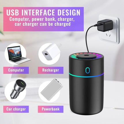Car air freshener with colored lights and USB connection - 2 settings, automatic shut-off - for car, office, bedroom.