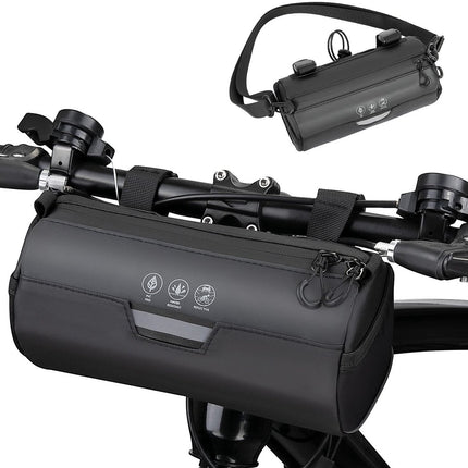 Bicycle handlebar bag - Reflective and waterproof storage bag - Storage bag - Bicycle accessories - Removable shoulder strap, road bike bag with zipper - 23x11x11cm - Black.