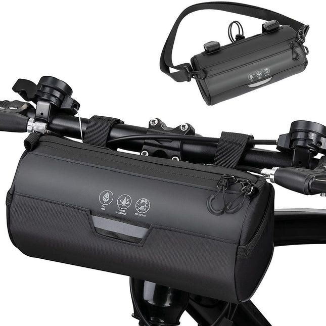Bicycle handlebar bag - Reflective and waterproof storage bag - Storage bag - Bicycle accessories - Removable shoulder strap, road bike bag with zipper - 23x11x11cm - Black