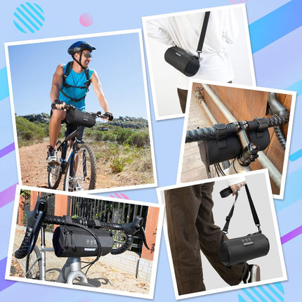 Bicycle handlebar bag - Reflective and waterproof storage bag - Storage bag - Bicycle accessories - Removable shoulder strap, road bike bag with zipper - 23x11x11cm - Black.