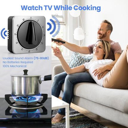 Kitchen Timers for Cooking - Chef's Kitchen Timer with Audible Alarm - Mechanical Desktop Timer - No Batteries Required - Magnetic Back - Beautiful Stainless Steel Magnetic Countdown Reminder.
