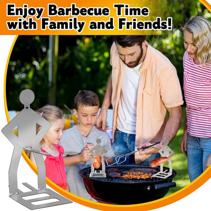 BBQ Stainless Steel Sausage Holder, 3 Pieces, Portable Standing Man Stand, Fun Fork for Camping, Picnic, Garden, Kitchen, BBQ, Gifts for Men.