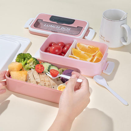 Lunch boxes - lunch box for adults - lunch box for children - lunch box with compartments - stackable lunch box - leakproof lunch container - 1600ML - with 2 layers - for children, adults, students (pink).