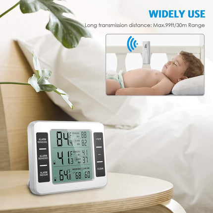 Thermometer - thermometers - indoor thermometer - freezer thermometer - freezer thermometer - digital hygrometer - with 2 sensors - for freezer with temperature alarm, MIN/MAX, temperature trend arrow display.