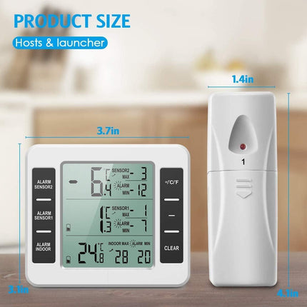 Thermometer - thermometers - indoor thermometer - freezer thermometer - freezer thermometer - digital hygrometer - with 2 sensors - for freezer with temperature alarm, MIN/MAX, temperature trend arrow display.