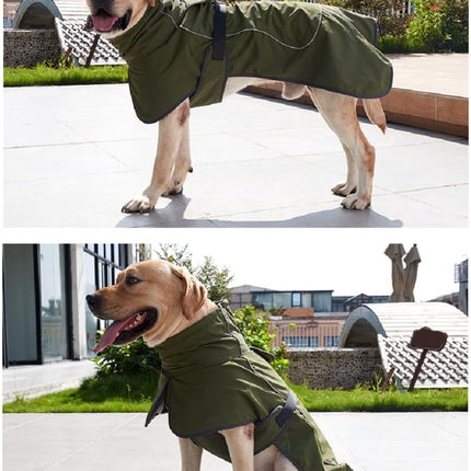 Dog Raincoat - Dog Jacket - Waterproof Winter Dog Coat - Windproof Dog Jacket - Winter Dog Coat - Reflective Strip - Green - Size XXL - Perfect for medium and large dogs.